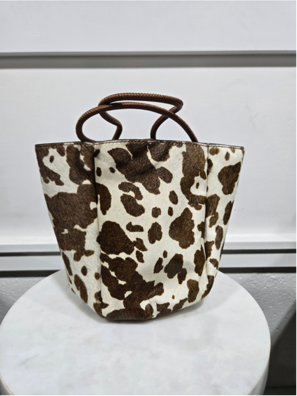 Women's LOFT Cow Print Tote Bag One Size White Brown